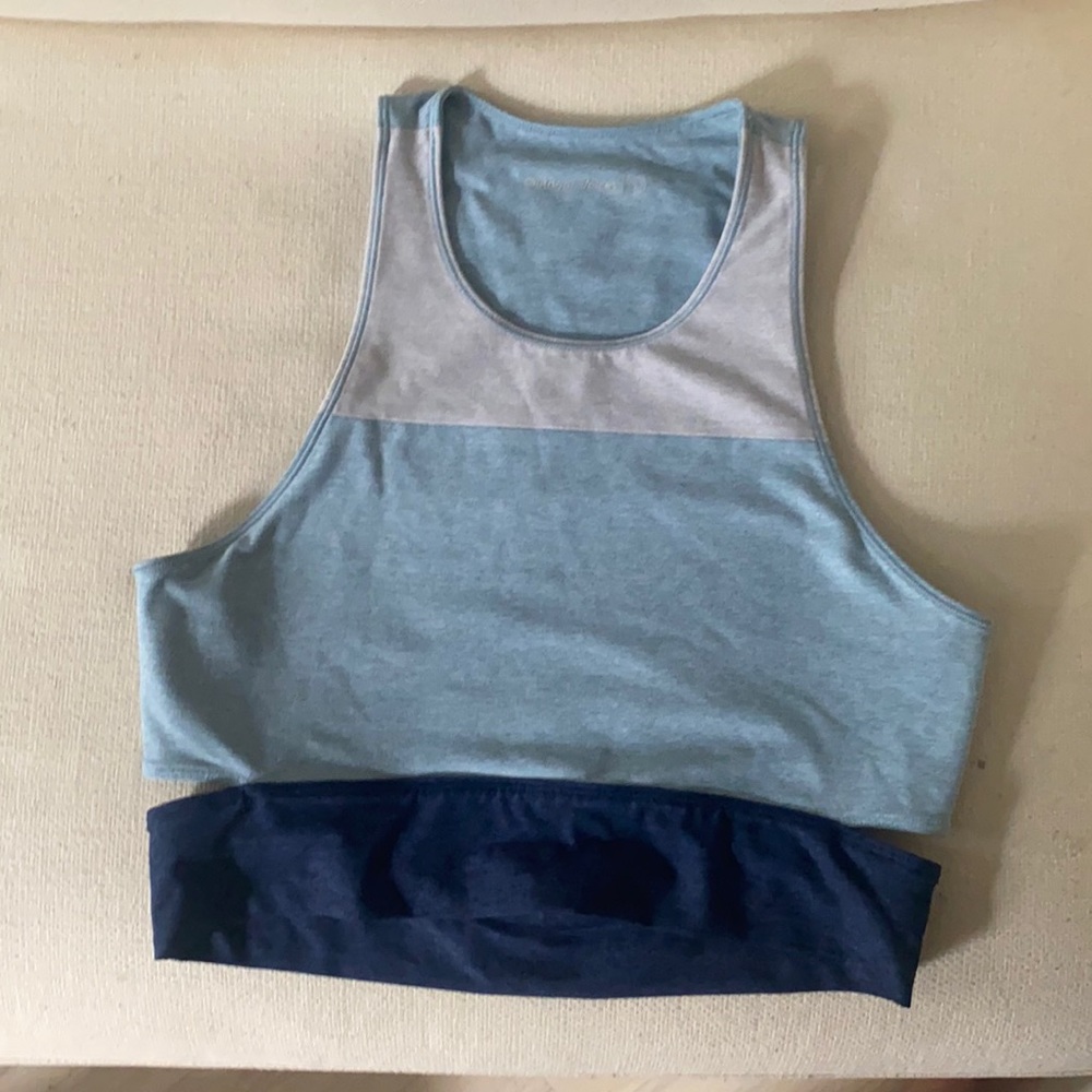 Outdoor Voices Tricolor Slashback Crop Top - Blue